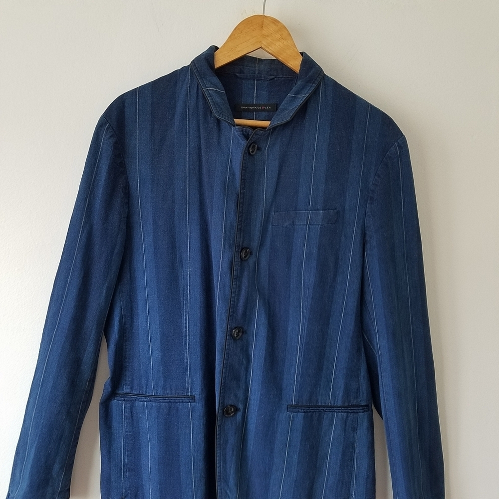 John Varvatos USA Linen Blend Pinstripe Navy Blazer Jacket Size 42 - Picture 4 of 13